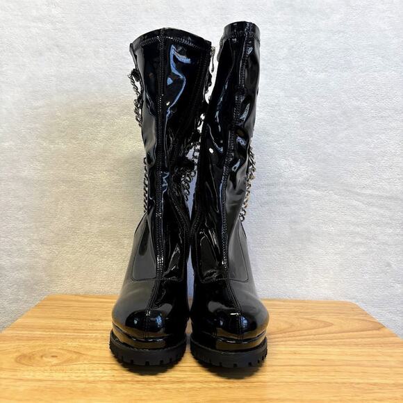 Dolls Kill Azalea Wang Black Patent Leather Silver Chain Platform Boots Size 10 - Picture 3 of 12